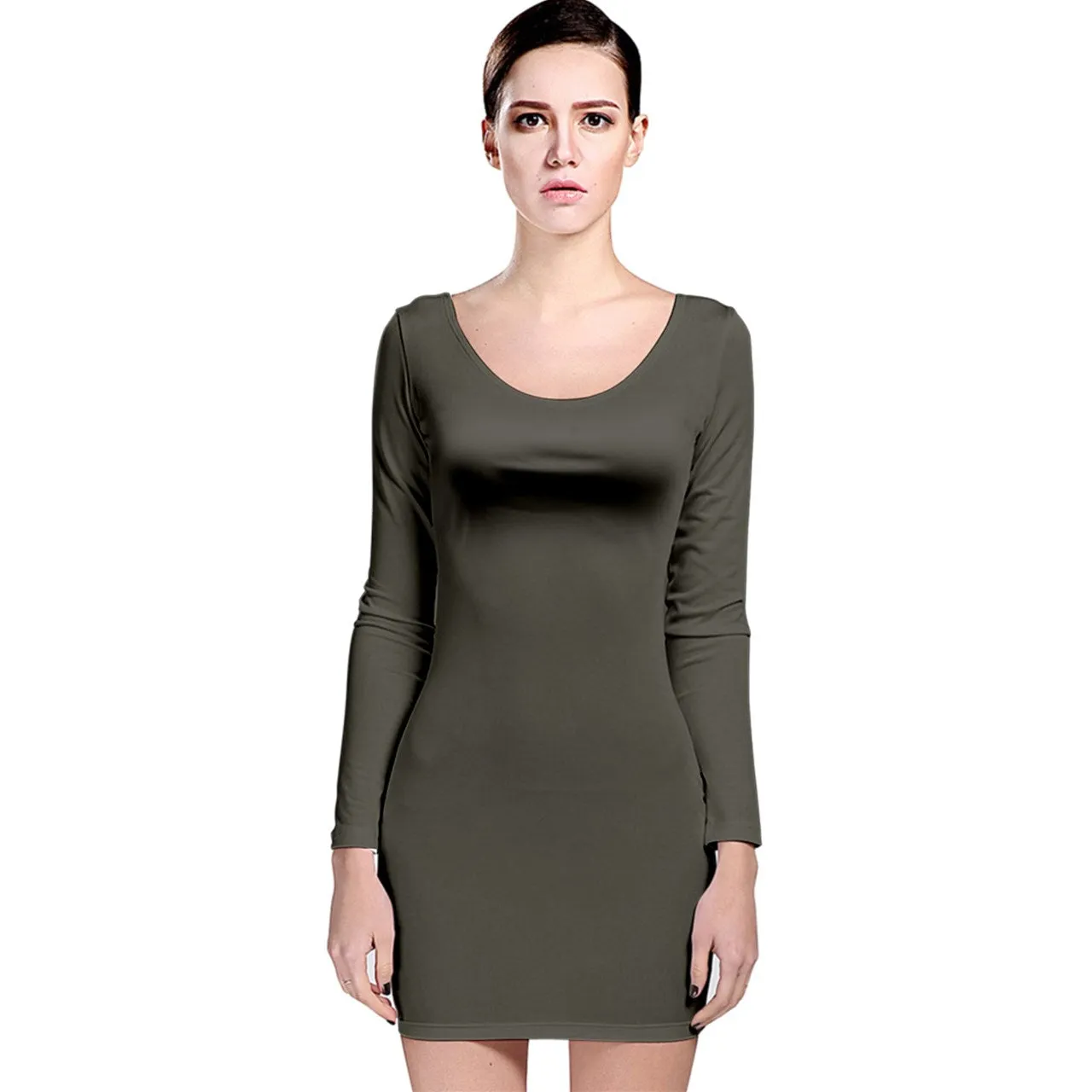 Vampire Art Grunge Chic Long Sleeve Velvet Bodycon Dress - Dark Olive Green