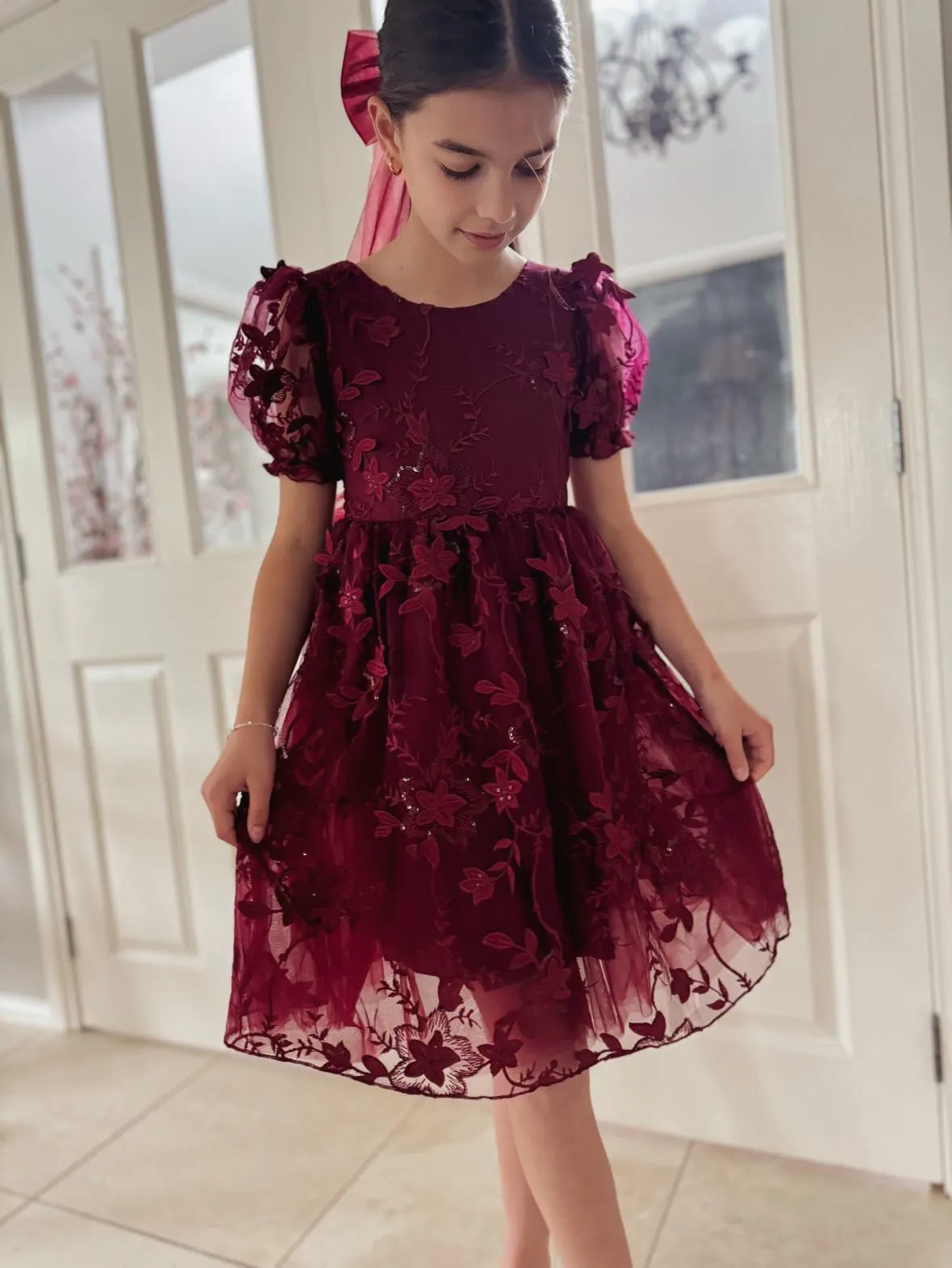 Vienna Girls Burgundy Christmas Dress