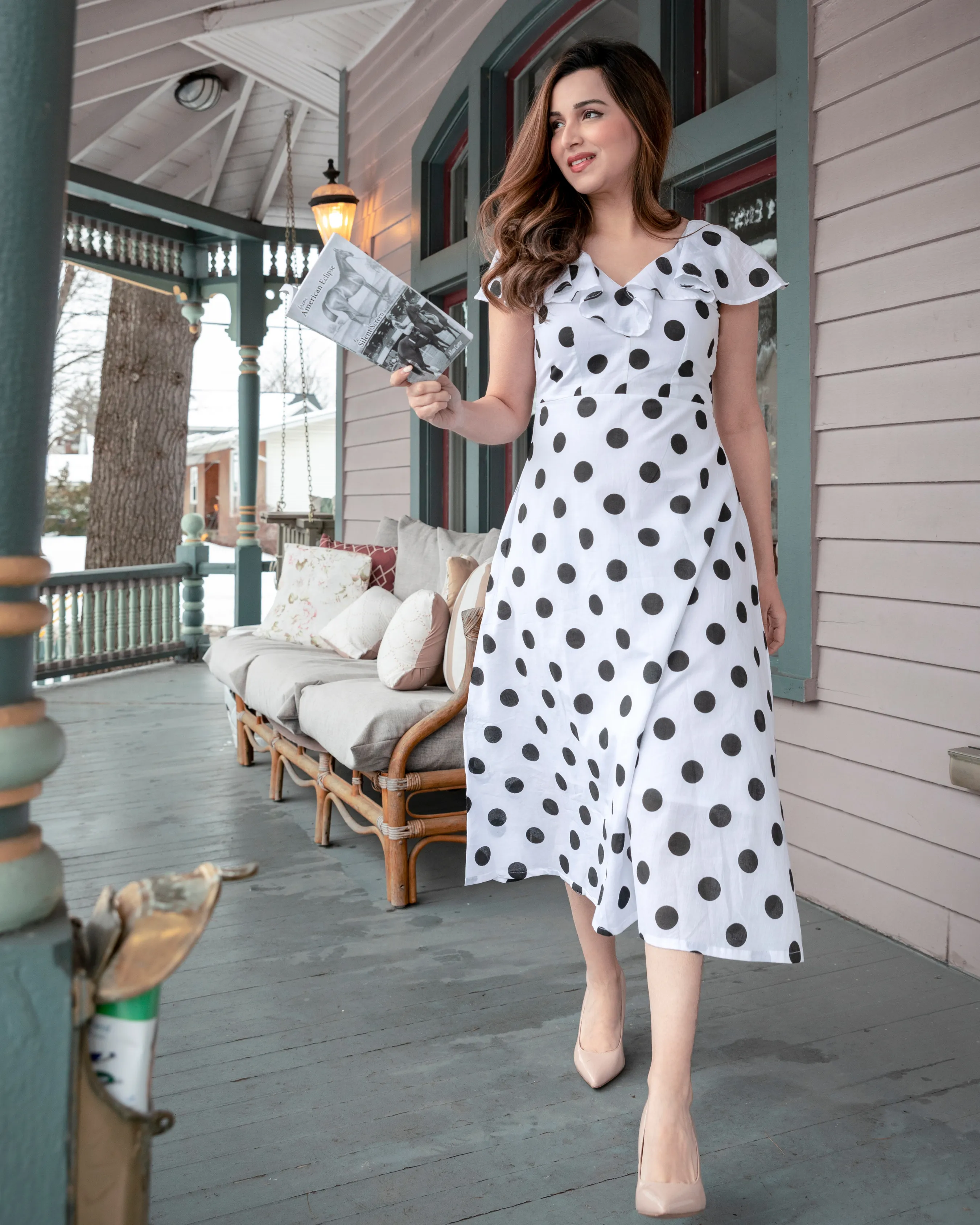 White Mist Polka Cotton Dress