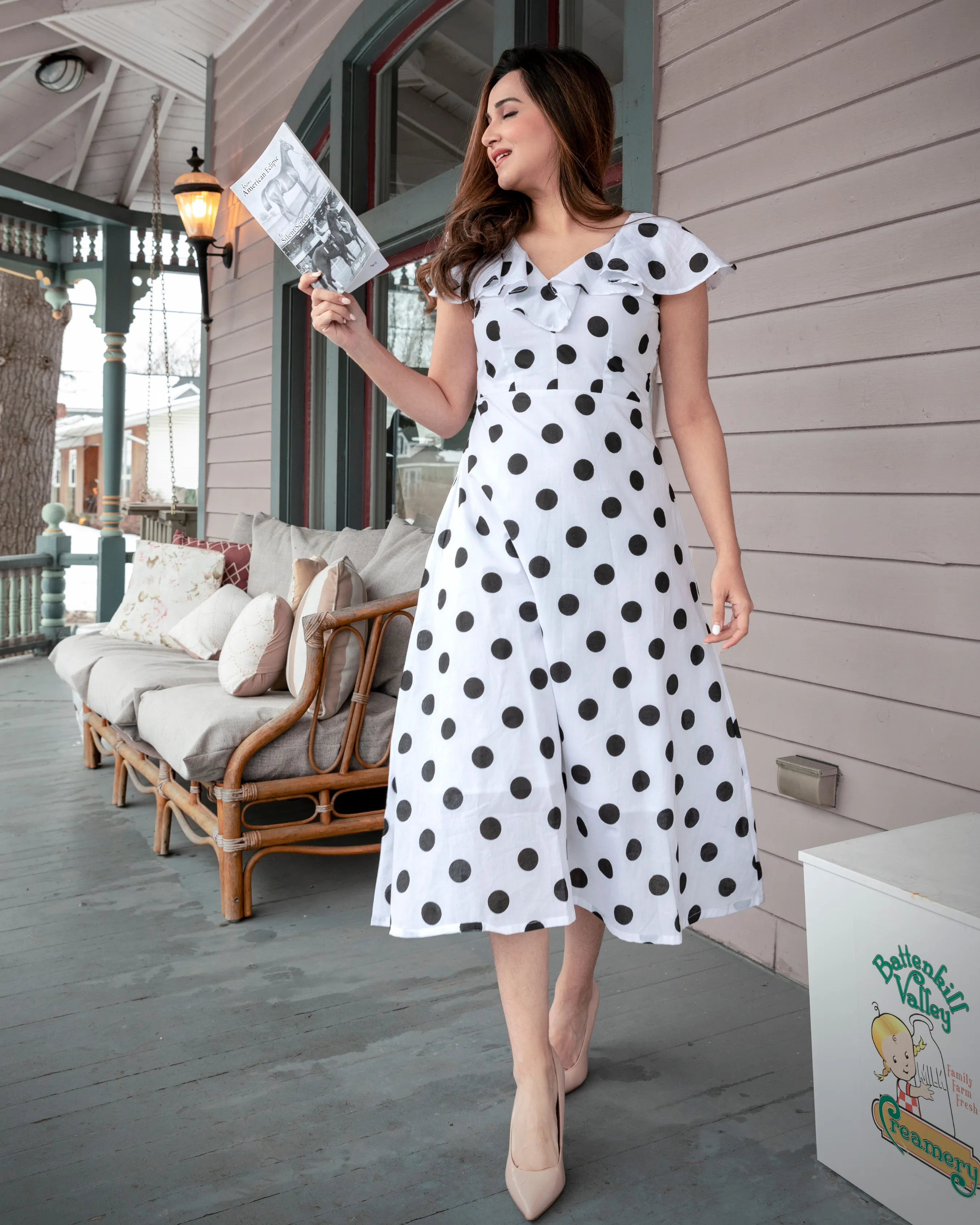 White Mist Polka Cotton Dress