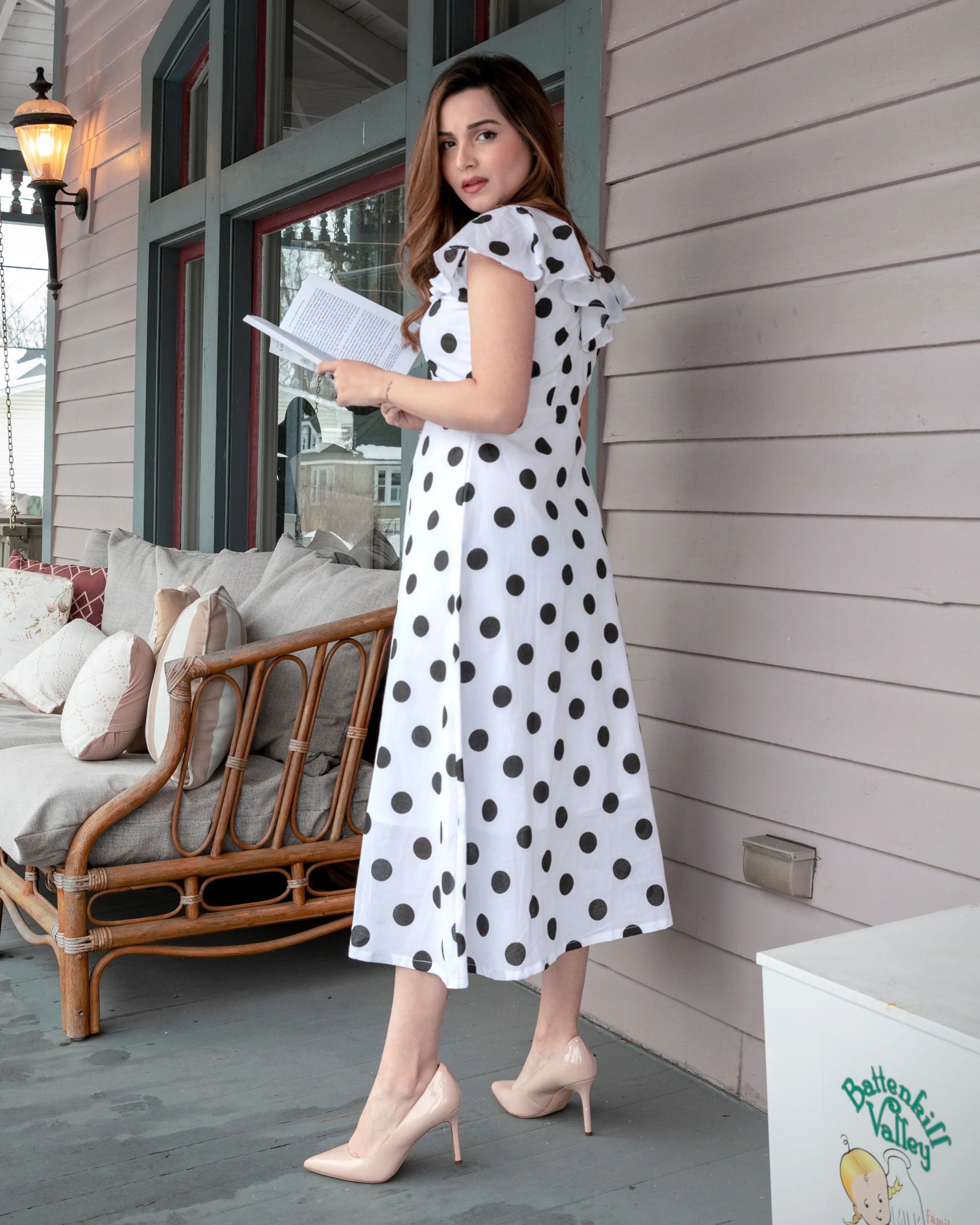 White Mist Polka Cotton Dress