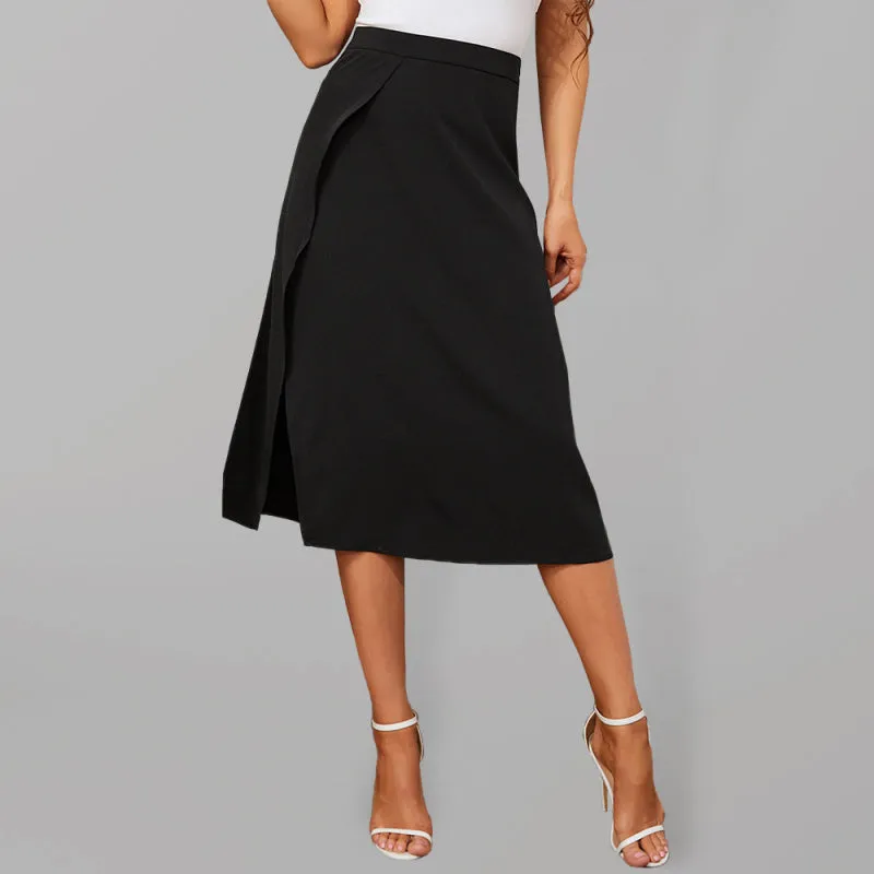 Women's Black A Line Split Midi Skirt