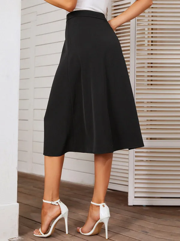 Women's Black A Line Split Midi Skirt