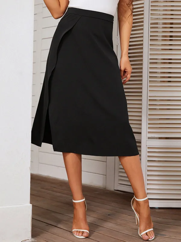 Women's Black A Line Split Midi Skirt