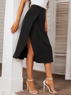 Women's Black A Line Split Midi Skirt